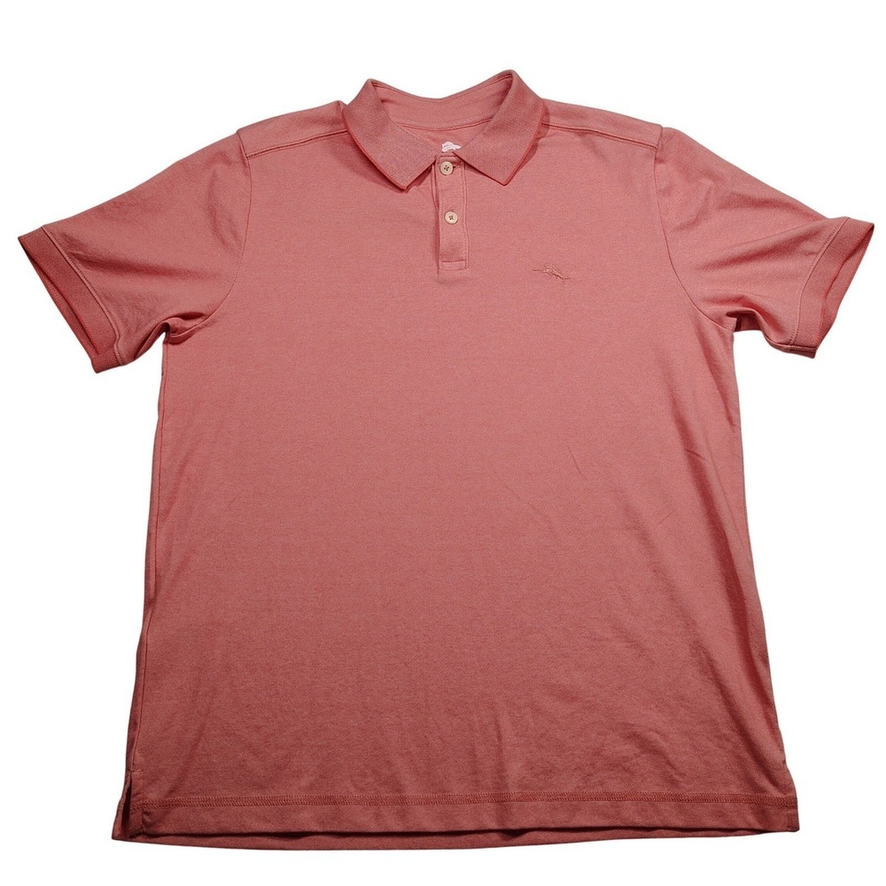 Tommy Bahama Mens Medium Coral Pink Short Sleeve Cotton Blend Polo Shirt Marlin